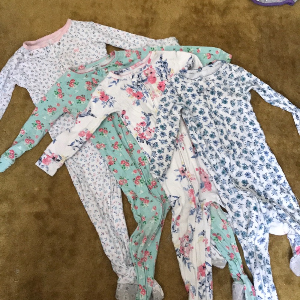 Lot of 4 Carter’s floral footed pajamas